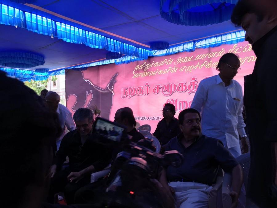 Superstar Rajinikanth at Nadigar Sangam Jallikattu protest. Rajinikanth,Rajinikanth at Nadigar Sangam Jallikattu protest,Rajinikanth at Jallikattu protest,Jallikattu protest,Jallikattu protest pics,Jallikattu protest images,Jallikattu protest photos,Jallikattu protest stills,Jallikattu protest pictures