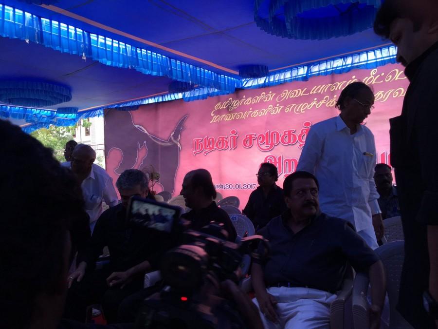 Superstar Rajinikanth at Nadigar Sangam Jallikattu protest. Rajinikanth,Rajinikanth at Nadigar Sangam Jallikattu protest,Rajinikanth at Jallikattu protest,Jallikattu protest,Jallikattu protest pics,Jallikattu protest images,Jallikattu protest photos,Jallikattu protest stills,Jallikattu protest pictures