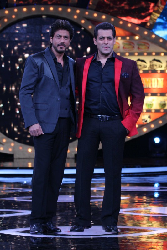 Bollywood actors Shah Rukh Khan with Salman Khan on the sets of Bigg Boss season 10 during the promotion of film Raees in Lonavala on January 20, 2017. Shah Rukh Khan,Shah Rukh Khan on Bigg Boss 10,Shah Rukh Khan on Bigg Boss,Bigg Boss 10,Salman Khan,Shah Rukh Khan and Salman Khan,Salman Khan and Shah Rukh Khan,Raees,Raees promotion,Raees movie promotion
