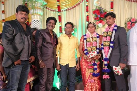 Gana Ulaganathan daughter's wedding reception held at Chennai. Celebs like Gaana Bala, Lollu Sabha Manohar and others graced the event.