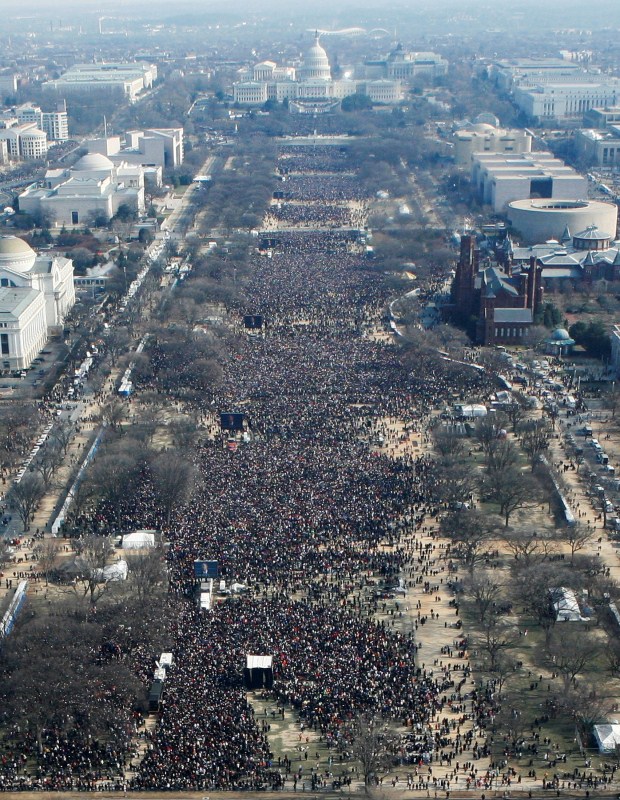 President-elect Donald Trump, left, and President Barack Obama arrive for Trump's inauguration ceremony at the Capitol in Washington, D.C., U.S. January 20, 2017. Barack Obama v/s Donald Trump,Barack Obama,Donald Trump,Barack Obama during inauguration,Donald Trump during inauguration,crowd during inauguration