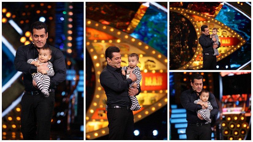 Bollywood actor Salman Khan shares a cute moment with nephew Ahil on the sets of Bigg Boss 10. Bigg Boss 10,Bigg Boss,Salman Khan,Salman Khan with nephew Ahil,nephew Ahil,Weekend Ka Vaar,Arpita Khan,Aayush,Bigg Boss 10 Weekend Ka Vaar