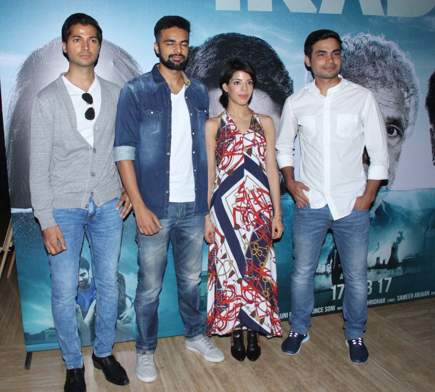 Bollywood actors Prashantt Guptha, Nikhil Pandey, Rumana Molla and Diwakar Kumar during the trailer launch of film Irada in Mumbai. Irada trailer launch,Irada trailer,Aparna Singh,Rumana Molla,Sharad Kelkar,Sagarika Ghatge,Divya Dutta,Naseeruddin Shah,Arshad Warsi,lyricist Sameer,Prashantt Guptha,Irada trailer launch pics,Irada trailer launch images,Irada trailer launch photos,Irada t