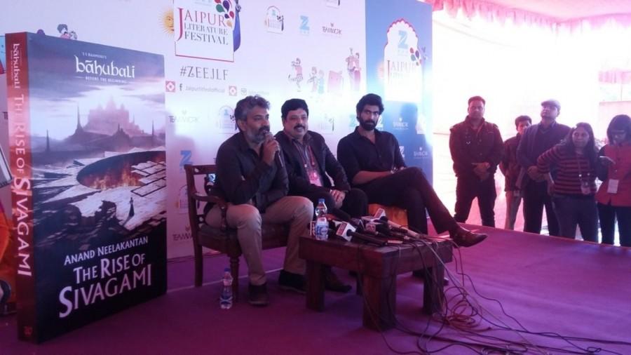 The director and the actor were overwhelmed with the warmth showered by the crowd as they hadn't expected such a massive turnout. Rana Daggubati even read out an excerpt from the book for the audience. The buzz is that the book talks about before the beginning of 'Baahubali' when Sivagami seeks revenge for her father's death. The minds of the audience is already filled with curiosity! Baahubali,Baahubali team,The Rise of Sivagami,The Rise of Sivagami novel,Jaipur Literature Fest,Baahubali: The Conclusion