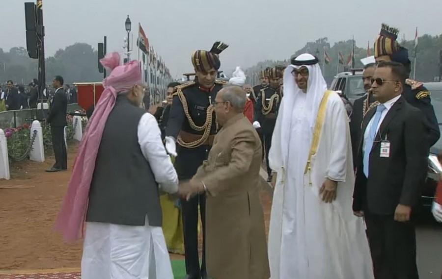 Photos of President Mukherjee & Crown Prince of Abu Dhabi arrive at Rajpath for Republic Day parade. President Mukherjee,Mukherjee,Crown Prince,Abu Dhabi,Crown Prince of Abu Dhabi,Rajpath,Republic Day parade,Republic Day,Republic Day 2017,Happy Republic Day,68th republic day,Republic Day parade pics,Republic Day parade images,Republic Day parade photos,R