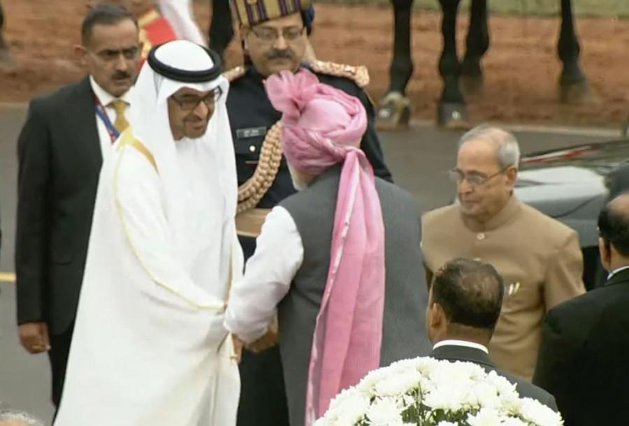 Photos of President Mukherjee & Crown Prince of Abu Dhabi arrive at Rajpath for Republic Day parade. President Mukherjee,Mukherjee,Crown Prince,Abu Dhabi,Crown Prince of Abu Dhabi,Rajpath,Republic Day parade,Republic Day,Republic Day 2017,Happy Republic Day,68th republic day,Republic Day parade pics,Republic Day parade images,Republic Day parade photos,R