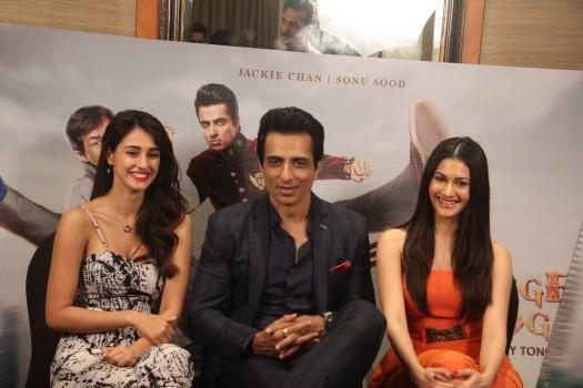 Bollywood actors Sonu Sood, Disha Patani and Amyra Dastur spotted during the media interaction of film Kung Fu Yoga in Mumbai on January 25, 2017.