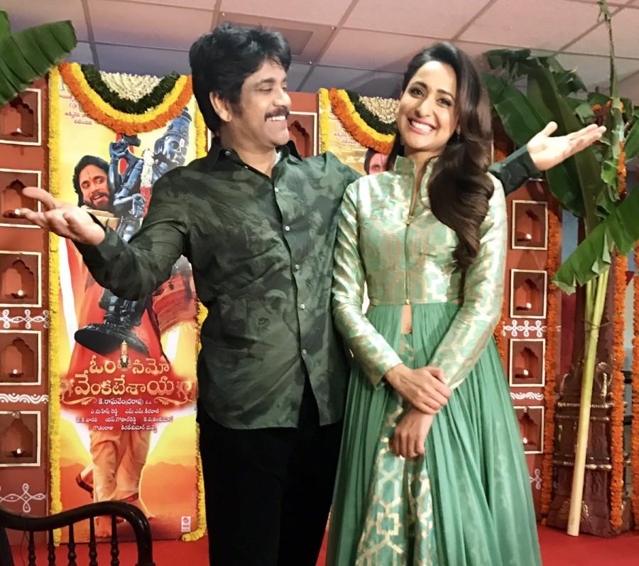 Om Namo Venkatesaya is an upcoming Telugu devotional movie directed by K. Raghavendra Rao and produced by A. Mahesh Reddy under the AMR Sai Krupa Entertainments banner. The film stars Akkineni Nagarjuna and Anushka Shetty in the lead role. Nagarjuna Akkineni,Pragya Jaiswal,Om Namo Venkatesaya promotions,Om Namo Venkatesaya,om namo movie venkatesaya,Anushka Shetty