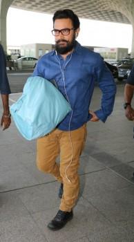 Bollywood actor Aamir Khan spotted at Mumbai airport.