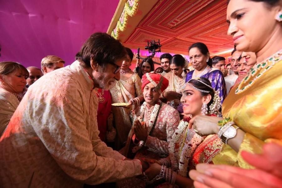GVK Reddy Grandson Keshav Veena Wedding held on January 29 in Hyderabad. Celebs like Rajinikanth, Amitabh Bachchan, Chiranjeevi, Pawan Kalyan, Allu Arjun, Nandamuri Balakrishna, Vasundhara Devi, P. Chidambaram, Nagarjuna, Amala, Akhil Akkineni, Ranveer Singh, Pinky Reddy, Raveena Tandon, Manish Malhotra, Prasad V. Potluri, Shilpa Shetty Kundra, Jhansi Sureddi, Nirmala Devi, Mohan Babu, Venkaiah Naidu, Viranica Reddy, Brahmanandam and others graced the event. Rajinikanth,Chiranjeevi,Pawan Kalyan,Balakrishna,Amitabh Bachchan,GVK Reddy Grandson Keshav Veena Wedding,Keshav Veena,Keshav and Veena,GVK Reddy Grandson Keshav,Allu Arjun,Nagarjuna,Amala,Akhil Akkineni,Ranveer Singh