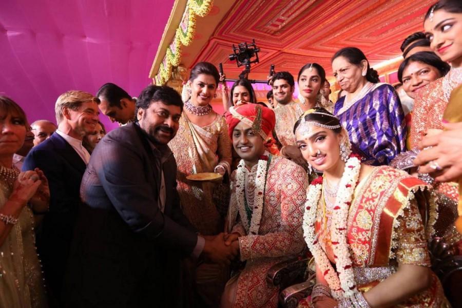 GVK Reddy Grandson Keshav Veena Wedding held on January 29 in Hyderabad. Celebs like Rajinikanth, Amitabh Bachchan, Chiranjeevi, Pawan Kalyan, Allu Arjun, Nandamuri Balakrishna, Vasundhara Devi, P. Chidambaram, Nagarjuna, Amala, Akhil Akkineni, Ranveer Singh, Pinky Reddy, Raveena Tandon, Manish Malhotra, Prasad V. Potluri, Shilpa Shetty Kundra, Jhansi Sureddi, Nirmala Devi, Mohan Babu, Venkaiah Naidu, Viranica Reddy, Brahmanandam and others graced the event. Rajinikanth,Chiranjeevi,Pawan Kalyan,Balakrishna,Amitabh Bachchan,GVK Reddy Grandson Keshav Veena Wedding,Keshav Veena,Keshav and Veena,GVK Reddy Grandson Keshav,Allu Arjun,Nagarjuna,Amala,Akhil Akkineni,Ranveer Singh