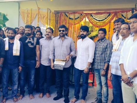 Megastar Chiranjeevi at Ram Charan's RC 11 movie launch. To be directed by Sukumar, the film is tipped to be a rural romantic drama. The film will be produced by Mythri Movie Makers and it is slated to go on the floors from next month.