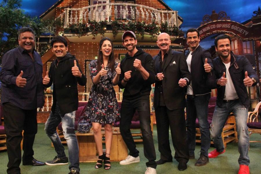 Bollywood actor Hrithik Roshan and actress Yami Gautam promote Kaabil on the sets of The Kapil Sharma Show in Mumbai on January 29, 2017. Hrithik Roshan and Yami Gautam,Hrithik Roshan,Yami Gautam,Kaabil,Kaabil promotions,Kaabil movie promotion,Kaabil on the sets of The Kapil Sharma Show,The Kapil Sharma Show,Kapil Sharma Show,Hrithik Roshan and Yami Gautam on Kapil Sharma Show,Hrithik Rosha