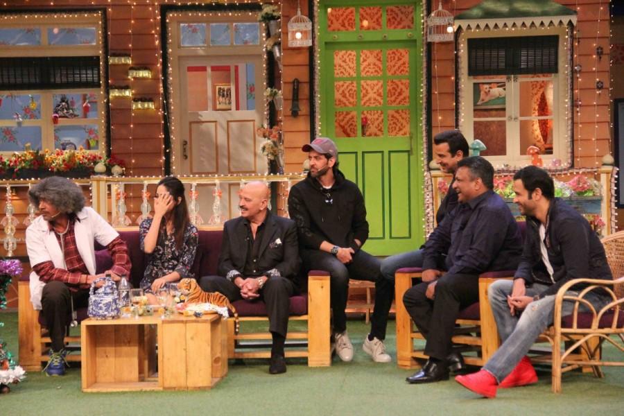 Bollywood actor Hrithik Roshan and actress Yami Gautam promote Kaabil on the sets of The Kapil Sharma Show in Mumbai on January 29, 2017. Hrithik Roshan and Yami Gautam,Hrithik Roshan,Yami Gautam,Kaabil,Kaabil promotions,Kaabil movie promotion,Kaabil on the sets of The Kapil Sharma Show,The Kapil Sharma Show,Kapil Sharma Show,Hrithik Roshan and Yami Gautam on Kapil Sharma Show,Hrithik Rosha