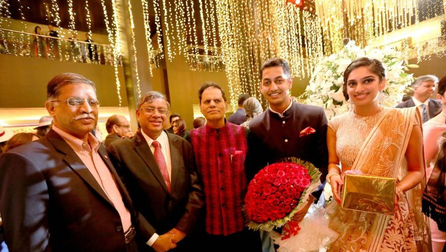 TSR Grandson Keshav's wedding reception event held in Hyderabad. Celebs like Ranveer Singh, Ram Charan, Upasana Kamineni, Mukesh Ambani, G. Kishan Reddy, Nitin Gadkari, Gunupati Venkata Krishna Reddy and others graced the event. TSR Grandson Keshav,Ranveer Singh,Ram Charan,Mukesh Ambani,Keshav wedding reception,Upasana Kamineni,G. Kishan Reddy,Nitin Gadkari,Gunupati Venkata Krishna Reddy