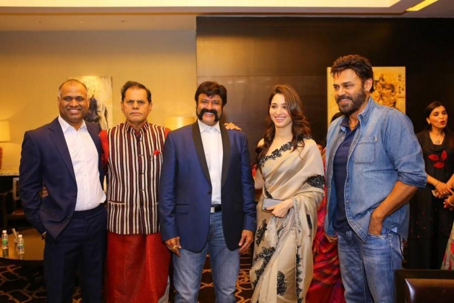 TSR felicitates Balakrishna & Krish on Gautamiputra Satakarni success. Celebs like Tamannah, Jayasudha, Vishnu Manchu, Manoj Manchu, Daggubati Venkatesh, SS Rajamouli, K Raghavendra Rao, Balakrishna's wife Vasundhara, Shubhalekha Sudhakar and others graced the event. Balakrishna,Gautamiputra Satakarni success,Gautamiputra Satakarni,Krish,Tamannah,Jayasudha,Vishnu Manchu,Manoj Manchu,Daggubati Venkatesh,SS Rajamouli,K Raghavendra Rao