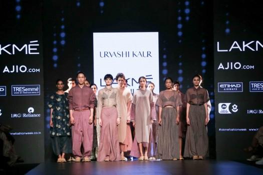 Models displays the creation during the Lakme Fashion Week Summer/Resort 2017, in Mumbai on February 1, 2017.