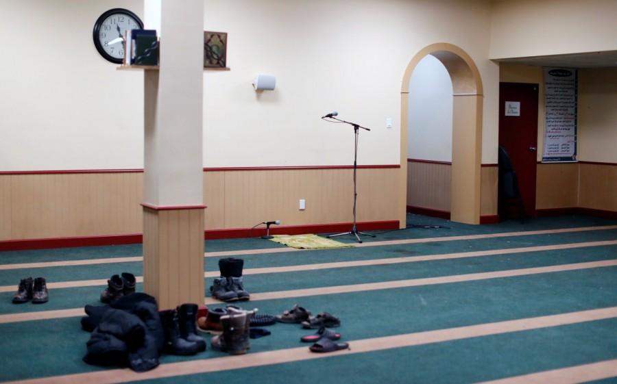 The inside of the Quebec Islamic Cultural Centre is pictured in Quebec City January 31, 2017. Grim,Grim aftermath,Quebec mosque,Haunting images,Haunting pics,Haunting photos,Centre Culturel Islamique,evening prayers