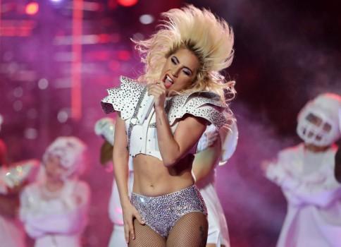 Singer Lady Gaga performs during the halftime show at Super Bowl LI between the New England Patriots and the Atlanta Falcons in Houston.