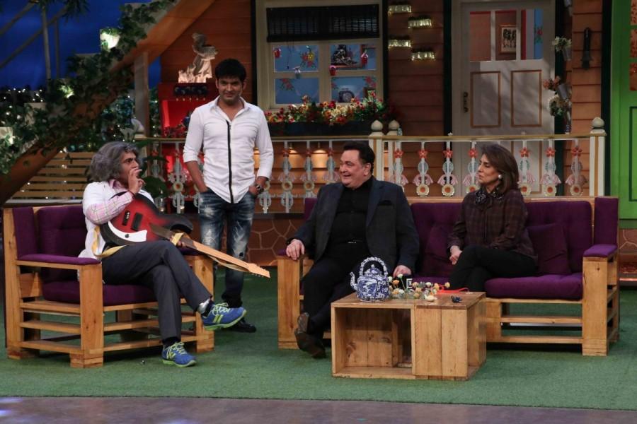 Bollywood actor Rishi Kapoor and Neetu Singh during the promotion of his autobiography, Khullam Khulla: Rishi Kapoor Uncensored on the sets of The Kapil Sharma Show in Mumbai on February 7, 2017. Rishi Kapoor and Neetu Kapoor,Rishi Kapoor,Neetu Kapoor,Khullam Khulla,Rishi Kapoor Uncensored,The Kapil Sharma Show,The Kapil Sharma Show on the sets