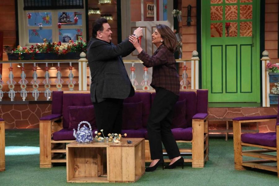 Bollywood actor Rishi Kapoor and Neetu Singh during the promotion of his autobiography, Khullam Khulla: Rishi Kapoor Uncensored on the sets of The Kapil Sharma Show in Mumbai on February 7, 2017. Rishi Kapoor and Neetu Kapoor,Rishi Kapoor,Neetu Kapoor,Khullam Khulla,Rishi Kapoor Uncensored,The Kapil Sharma Show,The Kapil Sharma Show on the sets