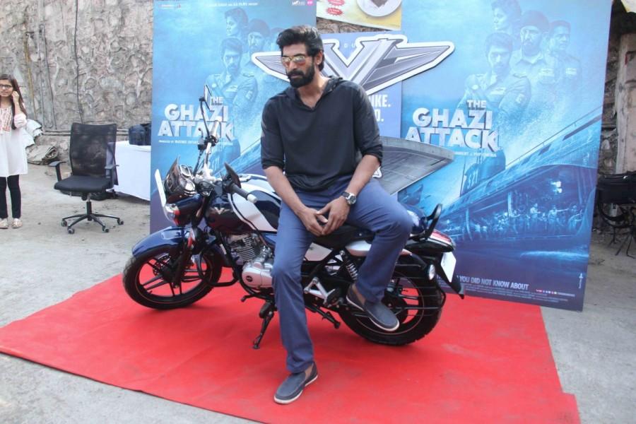 The actor was also spotted taking a spin on the bike, being a bike lover he had a very special experience riding Bajaj V for the very first time and the moment was extremely special for the actor. Rana Daggubati,actor Rana Daggubati,Baja V bike,Baja V,The Ghazi Attack,The Ghazi Attack promotion,The Ghazi Attack movie promotion,The Ghazi Attack promotion pics,The Ghazi Attack promotion images,The Ghazi Attack promotion photos,The Ghazi Attack promot