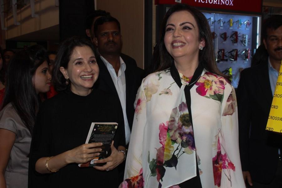 Nita Ambani, Chairperson, Reliance Foundation, with film journalist Anupama Chopra spotted during the launch of Zuni Chopra's book 'The House That Spoke', at Crossword bookstore, in Mumbai on February 8, 2017. Zuni Chopra is the 15-year-old daughter of Bollywood filmmaker Vidhu Vinod Chopra and film journalist Anupama Chopra. Nita Ambani,Anupama Chopra,Vidhu Vinod Chopra,film journalist Anupama Chopra,The House That Spoke,The House That Spoke book,The House That Spoke book launch