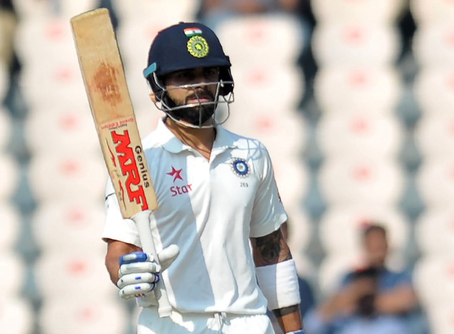 A wicket for the visitors looked unlikely till Rahane played away from his body and was caught superbly by a diving Hasan at short cover. Bangladesh couldn't quite capitalise after achieving the unlikely wicket. Wicketkeeper Mushfiqur Rahim missed a stumping chance of Saha off the bowling of Taijul. India vs Bangladesh,Virat Kohli,virat kohli captain,Virat Kohli 4th Test hundred,Virat Kohli 1st batsman