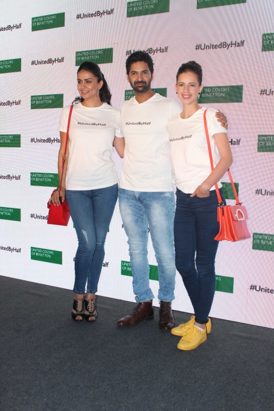 Bollywood actors Gul Panag and Kalki Koechlin during the launch of #UnitedByHalf campaign by United Colors of Benetton in Mumbai, India on February 10, 2017. The campaign will be committed towards gender inequalities and women empowerment. Kalki Koechlin and Gul Panag,Kalki Koechlin,Gul Panag,#UnitedByHalf Campaign,#UnitedByHalf,United Colors of Benetton