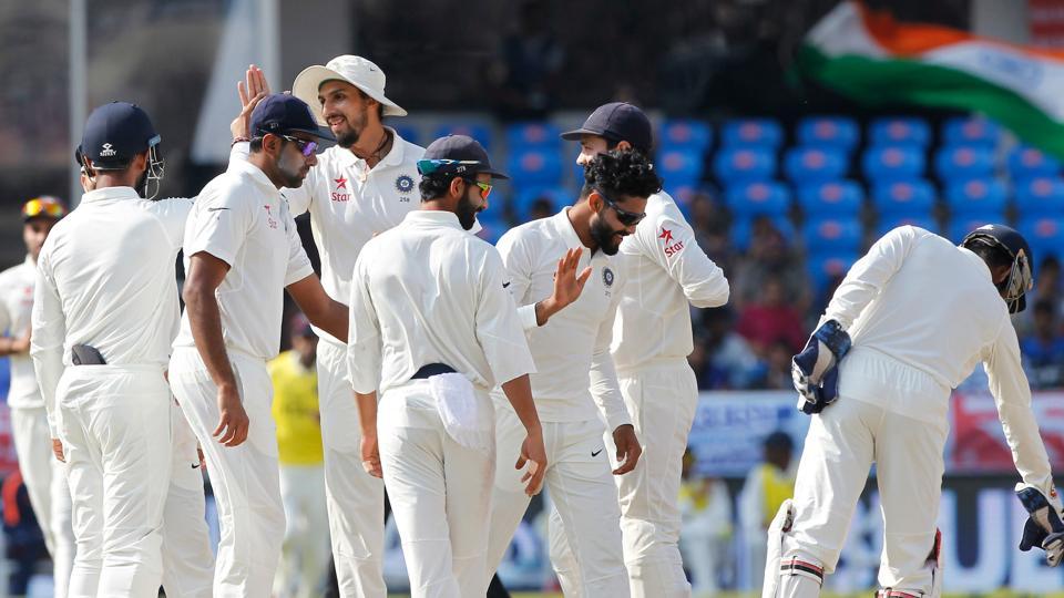For India, spinners Ravindra Jadeja and Ravichandran Ashwin picked up four wickets. India beat Bangladesh,India vs Bangladesh,India beat Bangladesh by 208 runs,India beat Bangladesh pics,India beat Bangladesh images,India beat Bangladesh photos,India beat Bangladesh stills,India beat Bangladesh pictures