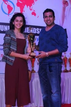 Bollywood actress Taapsee Pannu with Mehul Vora, President, Kudo International Federation of India.