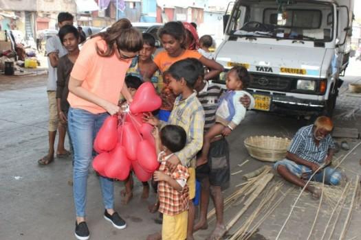 Bollywood actress Daisy Shah celebrates Valentine's Day with street kids.