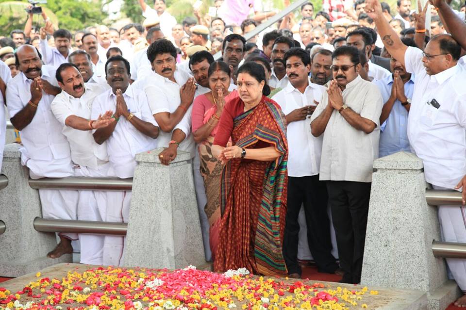 AIADMK General Secretary V.K. Sasikala on Wednesday headed for Bengaluru as the Supreme Court rejected her plea seeking more time to surrender after it upheld her conviction in a disproportionate assets case. Sasikala left Chennai for Bengaluru by road following the Supreme Court decision. Sasikala,Sasikala pays tribute to Jayalalithaa,Jayalalithaa,Marina Beach,Sasikala Natarajan,Sasikala DA case verdict