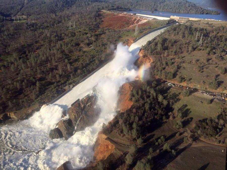 A damaged spillway with eroded hillside is seen in an aerial photo taken over the Oroville Dam in Oroville, California. California dam,California dam threatens,America,America's tallest dam,Northern California winter