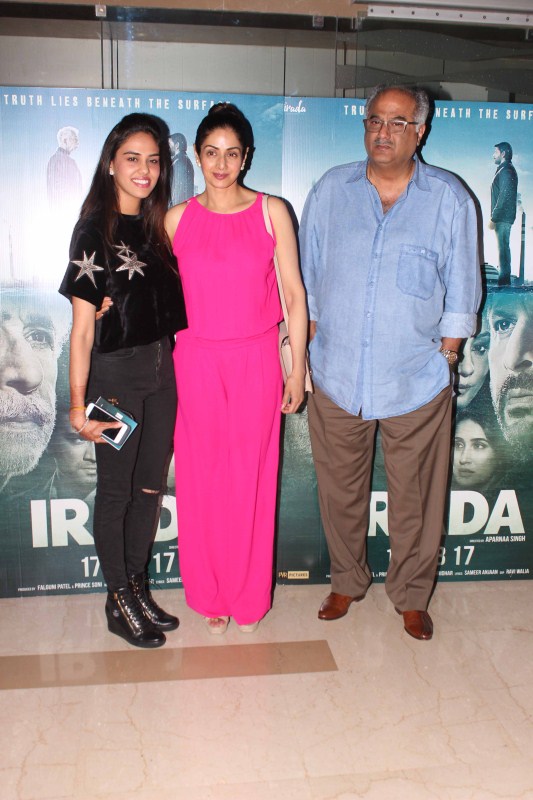 Sridevi and Boney Kapoor spotted during the special screening of film Irada in Mumbai on February 16, 2017. Irada,Irada special screening,Divya Dutta,Aparna Singh,Naseeruddin Shah,Sridevi,Tisca Chopra,singer Shaan,singer Alka Yagnik,Yuvraj Singh,Parthiv Patel,Irada special screening pics,Irada special screening images,Irada special screening phoots
