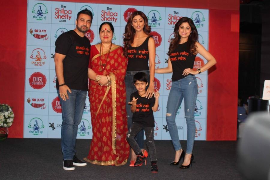 Bollywood actors Tiger Shroff, Shilpa Shetty along with her son Viaan spotted during the launch of Shilpa Shetty Wellness Series on the digital platform in Mumbai, India on February 16, 2017. Tiger Shroff launches Shilpa Shetty Wellness Series. Shilpa Shetty,actress Shilpa Shetty,Shilpa Shetty wellness series,Tiger Shroff,Sunanda Shetty,Raj Kundra,Shamita Shetty,Viaan