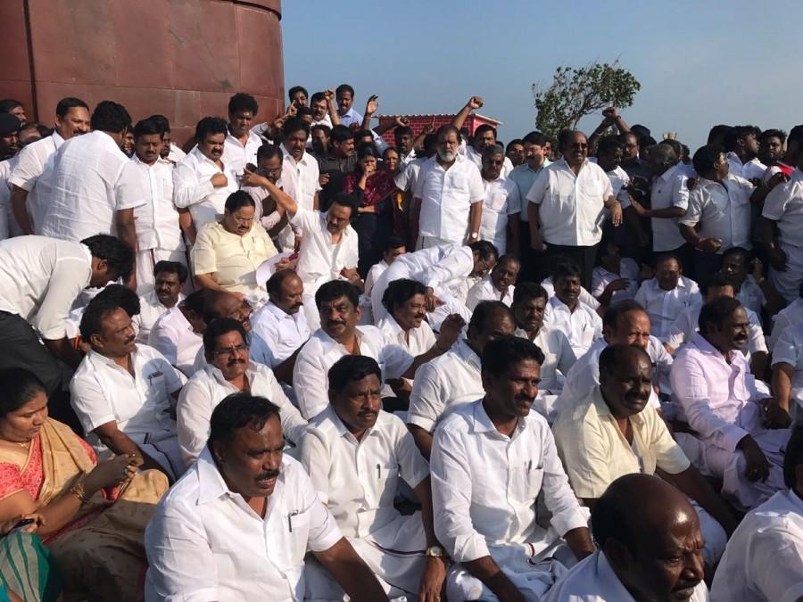 The DMK leader said he sat in protest inside the assembly to press his demand. Stalin alleged he was forcibly evicted by the marshals and suffered injuries and his shirt was damaged. MK Stalin,Stalin,Stalin dharna at Marina,Stalin protest at Marina,DMK,AIDMK,DMK MLAs and MPs,DMK MLAs,DMK MPs
