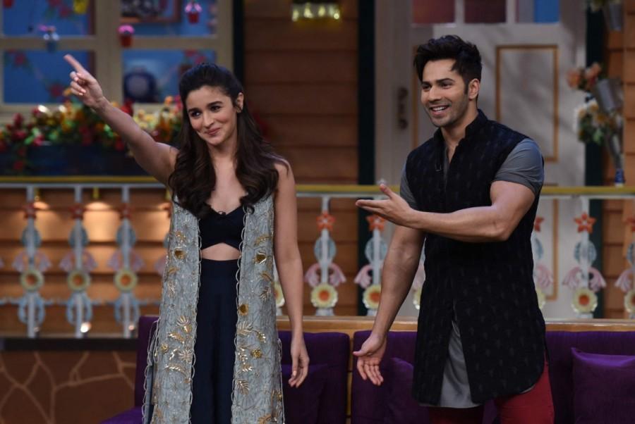 Bollywood actors Varun Dhawan, Alia Bhatt promote Badrinath Ki Dulhania on the sets of The Kapil Sharma Show in Mumbai, India on February 19, 2017. Varun Dhawan,Alia Bhatt,Badrinath Ki Dulhania,Badrinath Ki Dulhania promotion,Badrinath Ki Dulhania movie promotion,The Kapil Sharma Show,Varun Dhawan at The Kapil Sharma Show,Alia Bhatt at The Kapil Sharma Show