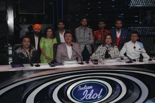 Bollywood actor Govinda, filmmaker Smita Thackeray and Singer Sonu Nigam on the sets of Sony TV's singing reality show Indian Idol season 9 to promote his film Aa Gaya Hero in Mumbai.