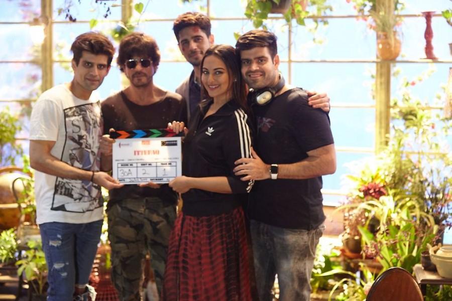 The shoot of Sidharth Malhotra and Sonakshi Sinha starrer "Ittefaq' -- a recreation of the late Yash Chopra's eponymous 1969 directorial -- began here on Monday, with superstar Shah Rukh Khan giving his creative inputs on the set. Shah Rukh's Red Chillies Entertainment is co-producing the movie along with Dharma Productions and B.R. Films. It is being directed by the late B.R. Chopra's grandson Abhay. "Great day one of 'Ittefaq'. Thank you SRK sir. This one will be special," Sidharth shared on Instagram, with a photograph featuring the team with the movie's clapboard. Shah Rukh Khan,Sonakshi Sinha,Sidharth Malhotra,Ittefaq movie launch,Ittefaq,ittefaq star cast,sidharth malhotra ittefaq remake,Ittefaq movie launch pics,Ittefaq movie launch images,Ittefaq movie launch phoots,Ittefaq movie launch stills,Ittefaq movie lau