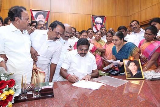 Chief Minister of Tamil Nadu Edappadi Palaniswami takes charge at Secretariat in Chennai on February 20, 2017.