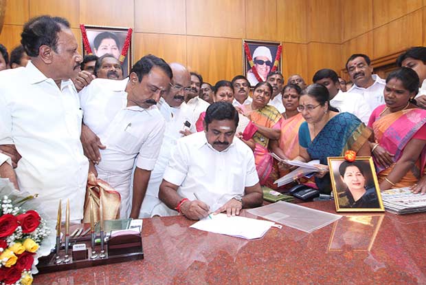 Chief Minister of Tamil Nadu Edappadi Palaniswami takes charge at Secretariat in Chennai on February 20, 2017. Edappadi K Palanisamy,Palanisamy,Edappadi Palanisamy,Edappadi Palaniswami takes charge,Edappadi Palaniswami as CM