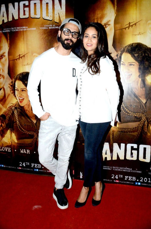 Shahid Kapoor and Mira Rajput spotted at the Rangoon special screening. Kangna Ranaut,Shahid Kapoor,Mira Rajput,Rangoon,Rangoon special screening,Rangoon special screening pics,Rangoon special screening images,Rangoon special screening photos,Rangoon special screening stills,Rangoon special screening pictures