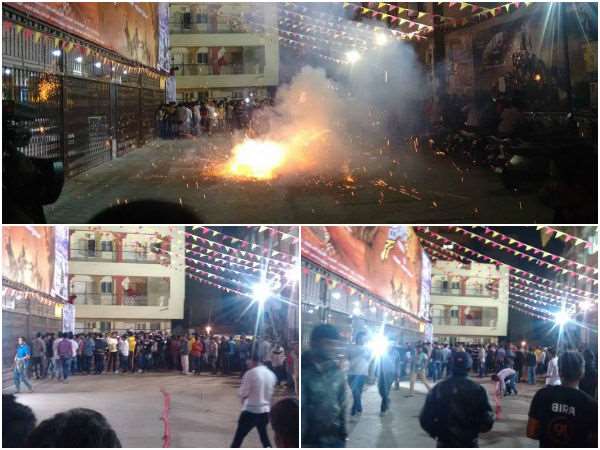 Kiccha Sudeep fans celebrate Hebbuli movie release. Hebbuli is a action film directed by S. Krishna and produced by Raghunath, Umapathy Srinivas. Starring Sudeep and Amala Paul in the lead role. Kiccha Sudeep,Kiccha Sudeep fans,Sudeep fans,Hebbuli movie release,Hebbuli,Amala Paul,Hebbuli FDFS