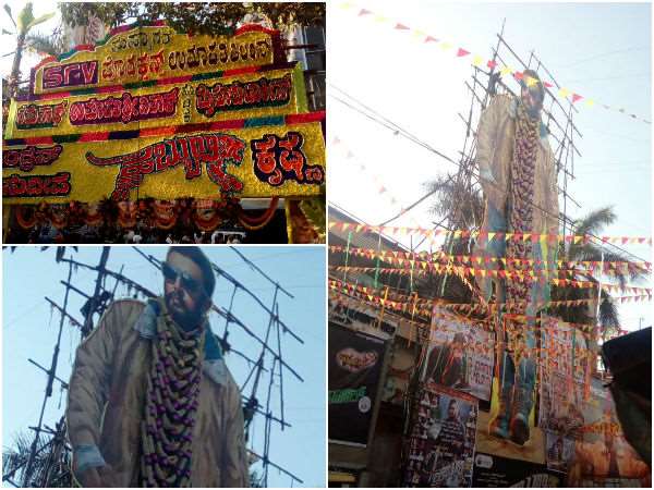 Kiccha Sudeep fans celebrate Hebbuli movie release. Hebbuli is a action film directed by S. Krishna and produced by Raghunath, Umapathy Srinivas. Starring Sudeep and Amala Paul in the lead role. Kiccha Sudeep,Kiccha Sudeep fans,Sudeep fans,Hebbuli movie release,Hebbuli,Amala Paul,Hebbuli FDFS