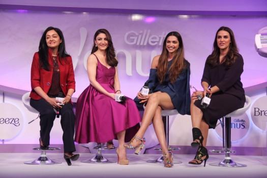 Bollywood actors Deepika Padukone, Neha Sharma & Soha Ali Khan at Gillette Venus launch in Mumbai on February 23, 2017.