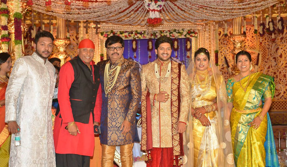 Popular music director Koti's son Rajeev Saluri and Prathyusha wedding reception held at the JRC Convention in Hyderabad. Celebs like Megastar Chiranjeevi, Balakrishna, Venkatesh, Nandamuri Ramakrishna, K Raghavendra Rao, Allu Aravind, MM Keeravani, Murali Mohan, Drums Sivamani, RP Patnaik, Subbarami Reddy and others graced the event. Chiranjeevi,Nandamuri Balakrishna,Venkatesh,Rajeev Saluri Prathyusha,Rajeev Saluri Prathyusha wedding reception,Rajeev Saluri Prathyusha wedding reception pics,celebs at Rajeev Saluri Prathyusha wedding reception,Rajeev Saluri Prathyusha wedding reception