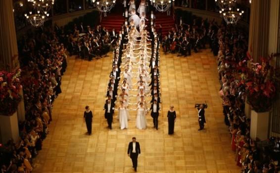 Members of the opening committee perform during the opening ceremony of the traditional Opera Ball in Vienna, Austria.