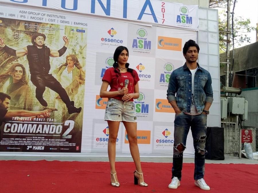 Adah and Vidyut both addressed the audience and answered their diverse questions, but the highlight of the event was when they danced with the students to the popular recreated track, 'Hare Krishna Hare Ram.' The crowd went into frenzy and had a gala time shaking a leg with the stars. 'Commando 2' has been creating waves ever since its action-packed trailer was released. People are loving the thrilling chase sequences, which are reminding them of James Bond films! Vidyut Jammwal and Adah Sharma,Vidyut Jammwal,Adah Sharma,Commando 2,Commando 2 promotions,Commando 2 movie promotions,ASM college