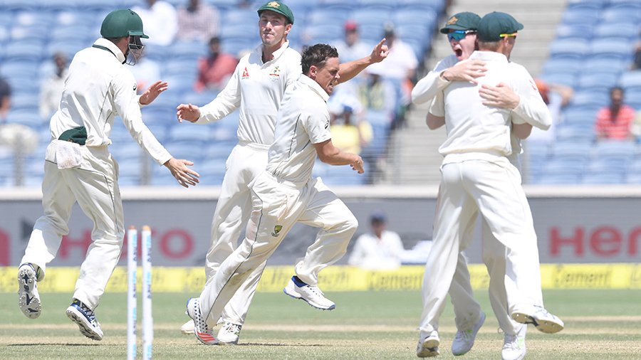 The 32-year-old O'Keefe, who took six wickets in the first innings, took his overall match haul to 12 wickets. Australia thrash India,Australia thrash India by 333 runs,Maharashtra Cricket Association Stadium,Steve O'Keefe,Nathan Lyon,Ind vs Australia,India vs Australia,india vs australia 2017,India vs Australia first Test score